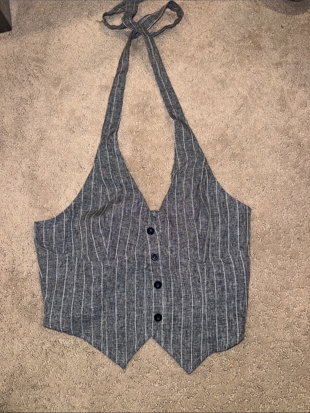 SHEIN Gray Pinstripe Halter Vest Bodysuit